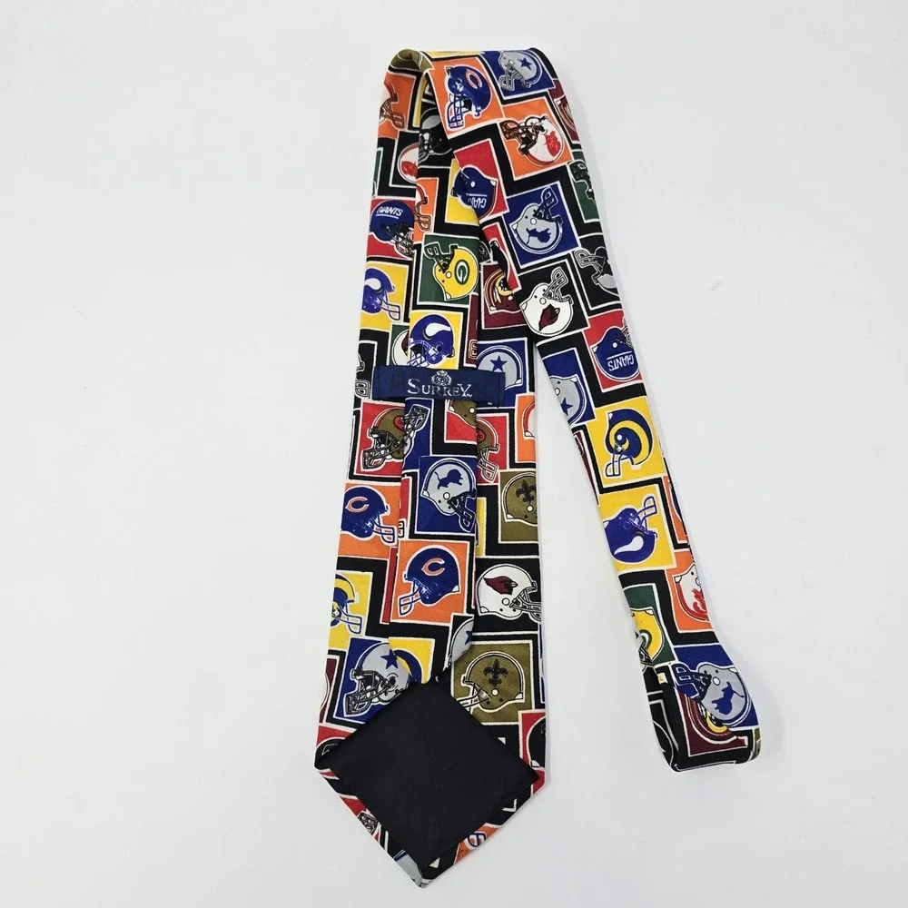 Surrey NFL Football Team Helmets All Over Print Silk Blend Necktie Multicolor
